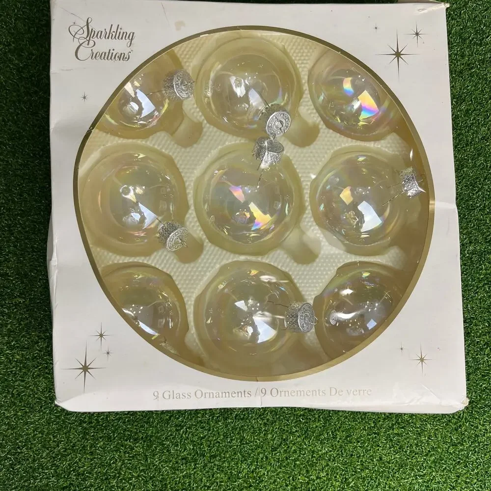 Vintage Set of 9 Sparkling Creations Glass Christmas Ornaments